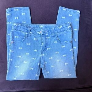 Hello Kitty Little Girl Skinny Bow Print Jeans with Adjustable Waist size 6